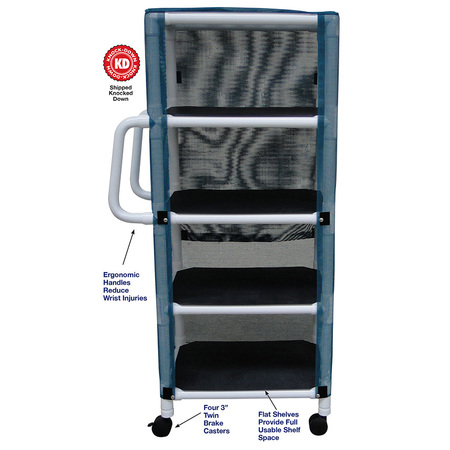 MJM INTERNAITONAL Four Shelf Linen Cart, Standard Mesh - Navy 325-4C-SM-NV